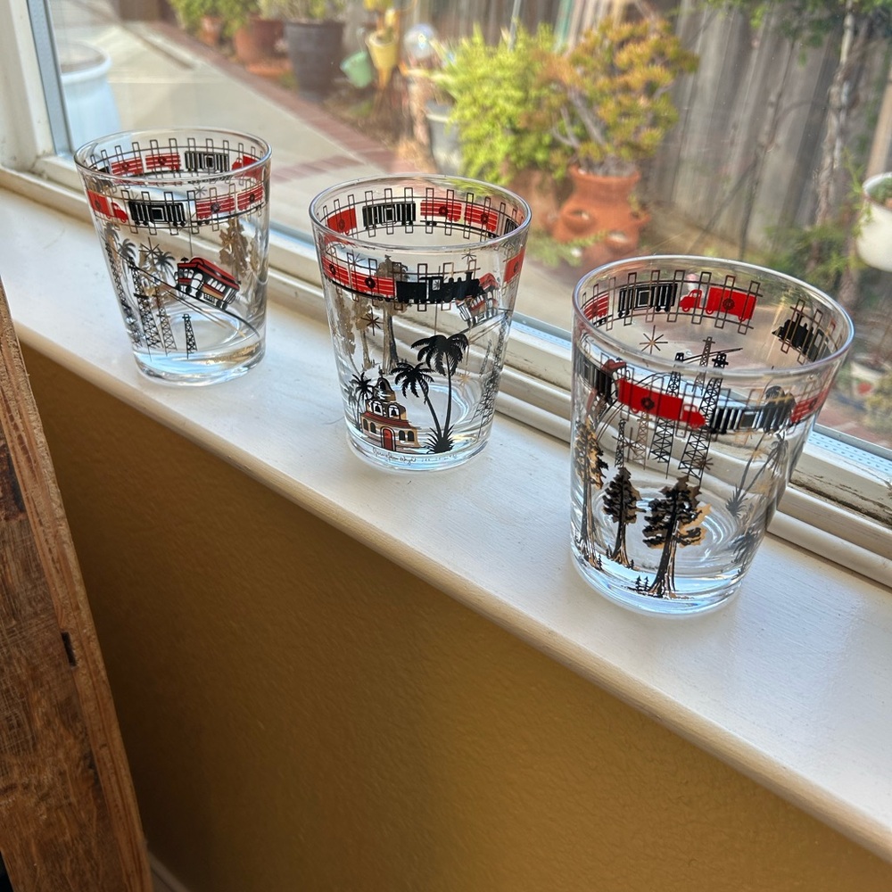 Awesome mcm vintage set 3 old fashioned glasses Norma Jean Wright 24k overlay